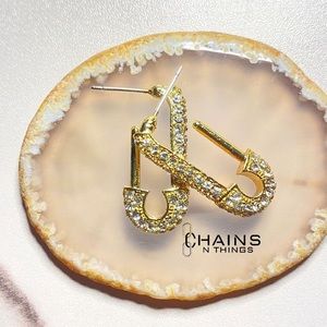 Safety Pin Earrings Gold Plated Zircon Crystal Cute Jewelry For Women Girls Gift